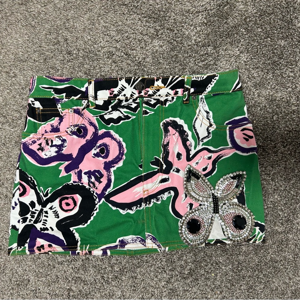 AREA Colorful Butterfly Print Skirt